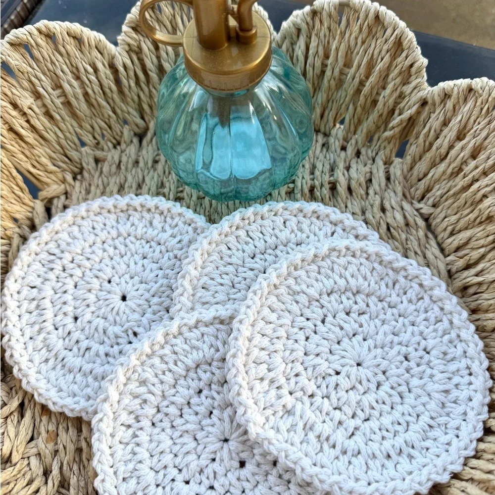 Handmade Crochet Coaster Set – Neutral Cotton Drink Coasters (Set of 4)